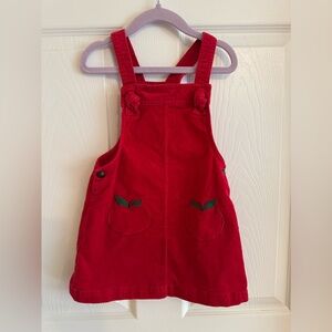 Red Kids Overalls with Apple Embroidery